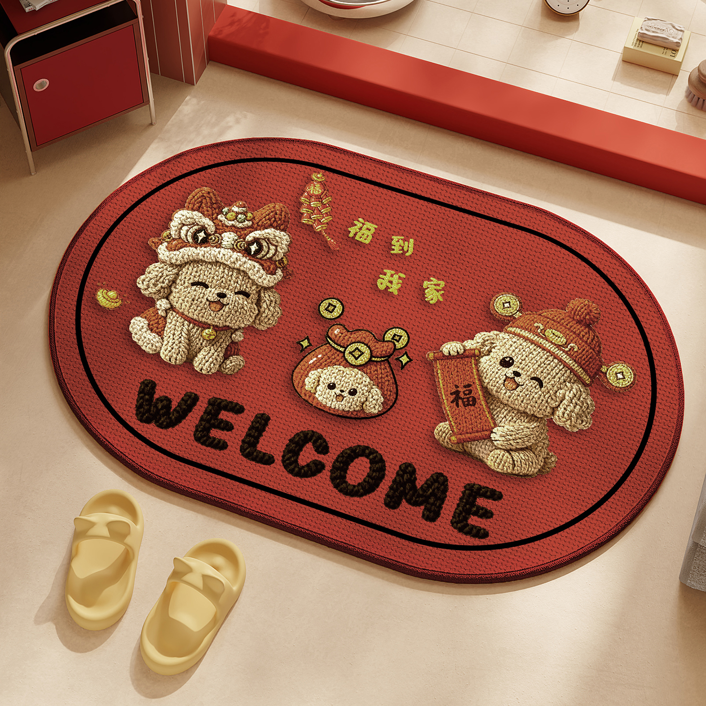 亚麻编织浴室地垫强吸水加厚脚垫