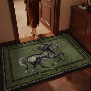 2026新款马年复古艺术高端入户门地垫绿色玄关脚垫耐磨进门垫子厚