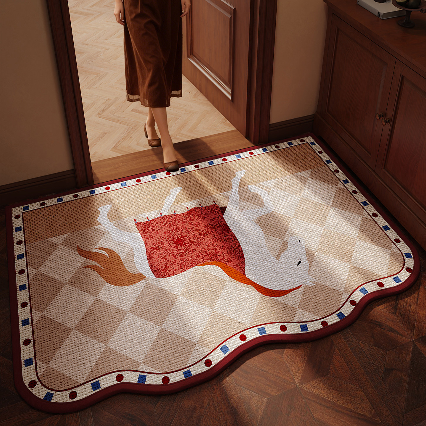 中古风编织入户门地垫家用门口进门耐脏防滑脚垫复古高级感可裁剪,居家布艺,入户地垫,淘宝优惠券,粉丝福利购,淘宝优惠卷