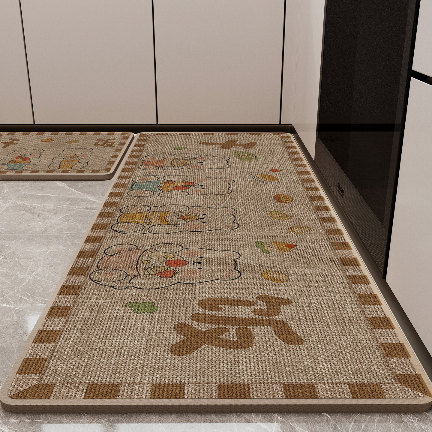 亚麻编织厨房地垫卡通高级感吸水