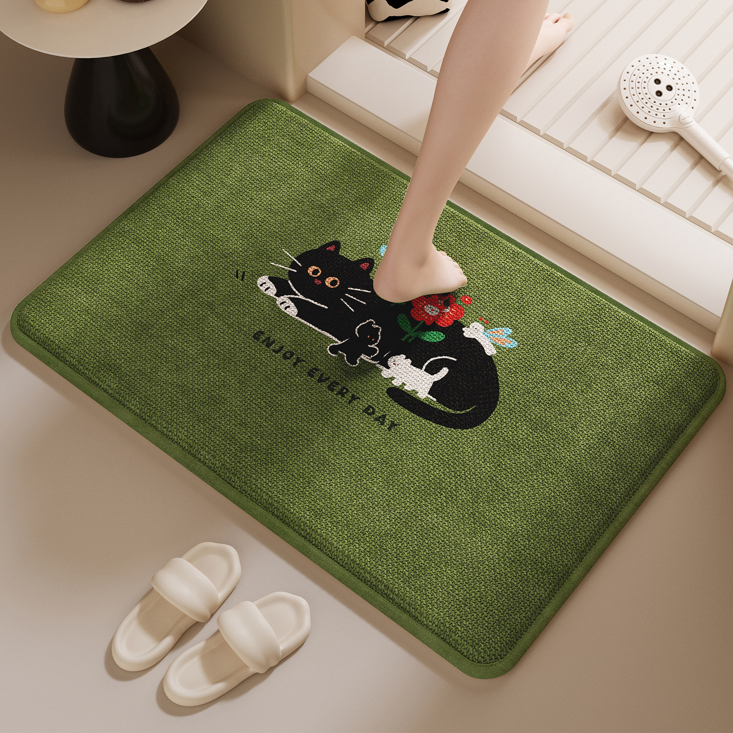 亚麻编织浴室地垫厚海绵吸水防滑