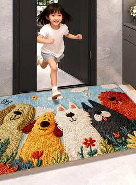 卡通入户门仿亚麻编织地垫门口耐磨脚垫进门家用蹭土地毯玄关门垫