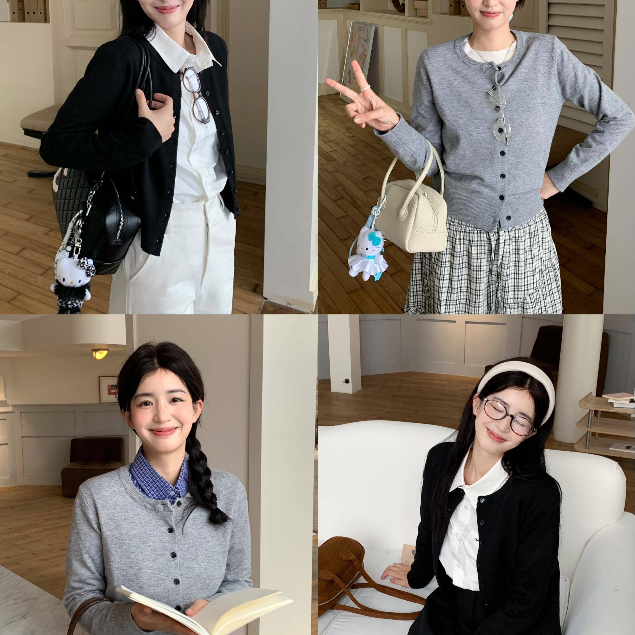 一祇西由XIYO圆领针织开衫外套女早秋新款高级感韩系修身外穿毛衣