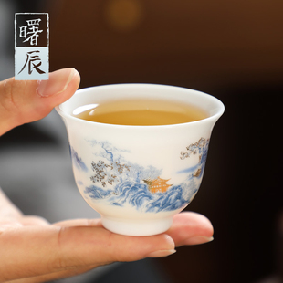 白瓷品茗杯陶瓷茶杯主人杯家用单个高档茶具办公室会客喝茶小杯子