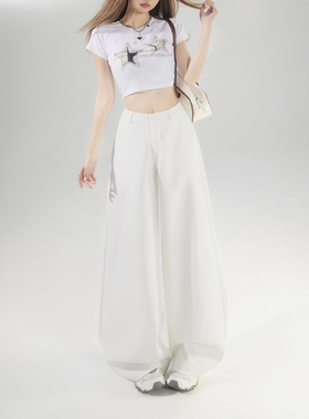 KRO新款美式复古高腰宽松阔腿裤垂感拖地百搭西裤春夏直筒休闲裤