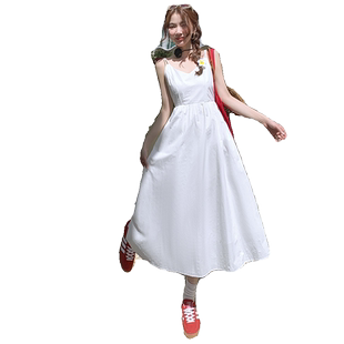 KRO韩版V领显瘦无袖吊带连衣裙女春夏季2024新款收腰a字休闲长裙