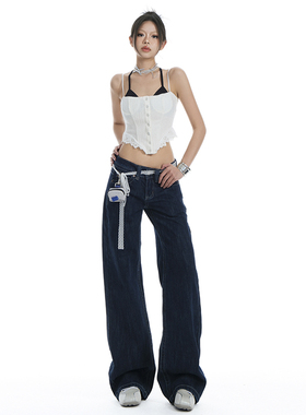 KRO美式复古阔腿牛仔裤女2025新款高腰宽松显瘦垂感直筒裤子