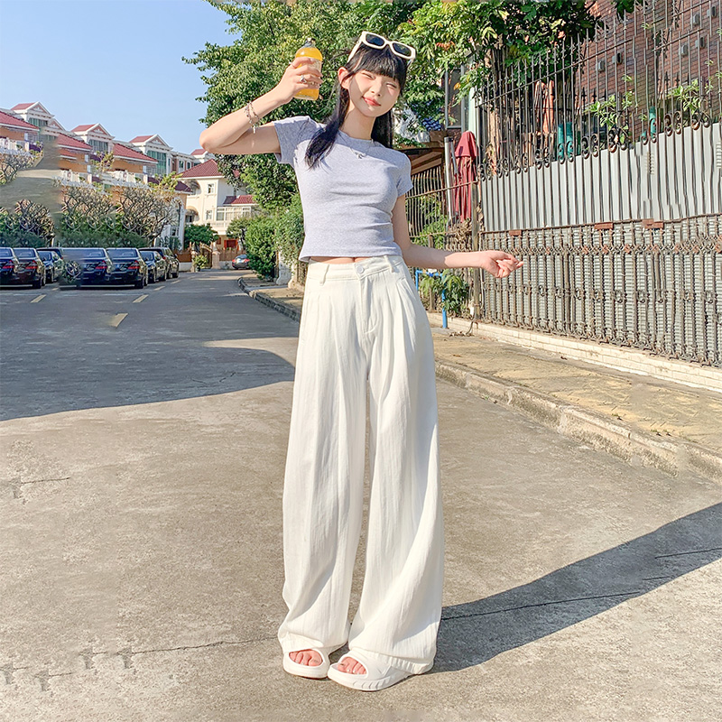 【蜜蜂欢乐社】KRO美式复古高腰宽松阔腿裤白色垂感直筒牛仔裤女