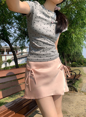 KRO俏皮蝴蝶结短裙2024夏低腰包臀显瘦a字裙丝滑防走光半身裙