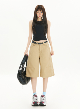 KRO新款美式复古港风宽松阔腿裤百搭垂感直筒七分裤小个子牛仔裤