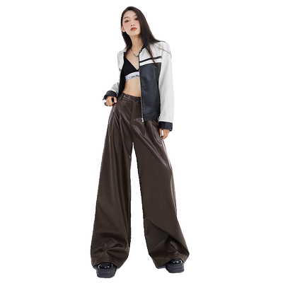 KRO美式辣妹阔腿皮裤宽松显瘦