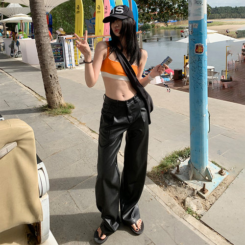 KRO阔腿皮裤显瘦百搭PU皮