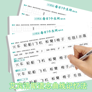 晨本拼音记忆本每日7个生词小学生学习语文生字默写小学田字格