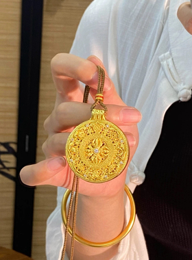 金店同款沙金点钻八宝罗盘金刚杵吊坠项链女新款罗盘毛衣链新中式