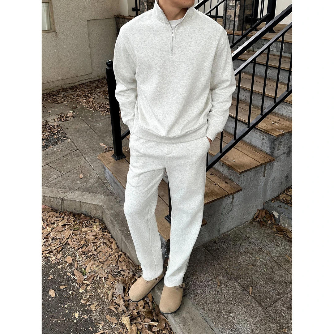 直播款【加绒空气层】轻奢半高领拉链卫衣卫裤套装男士秋冬太空棉