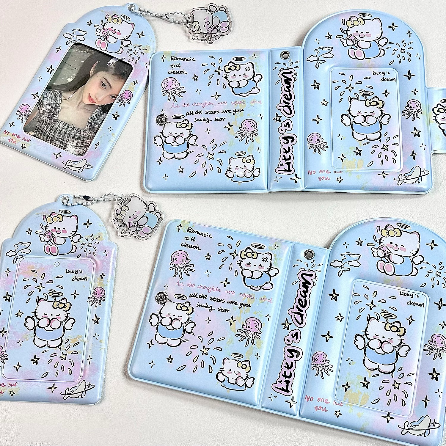 蓝色烟花小猫PVC卡套追星可爱小卡饭卡校园卡收纳卡包展示挂件