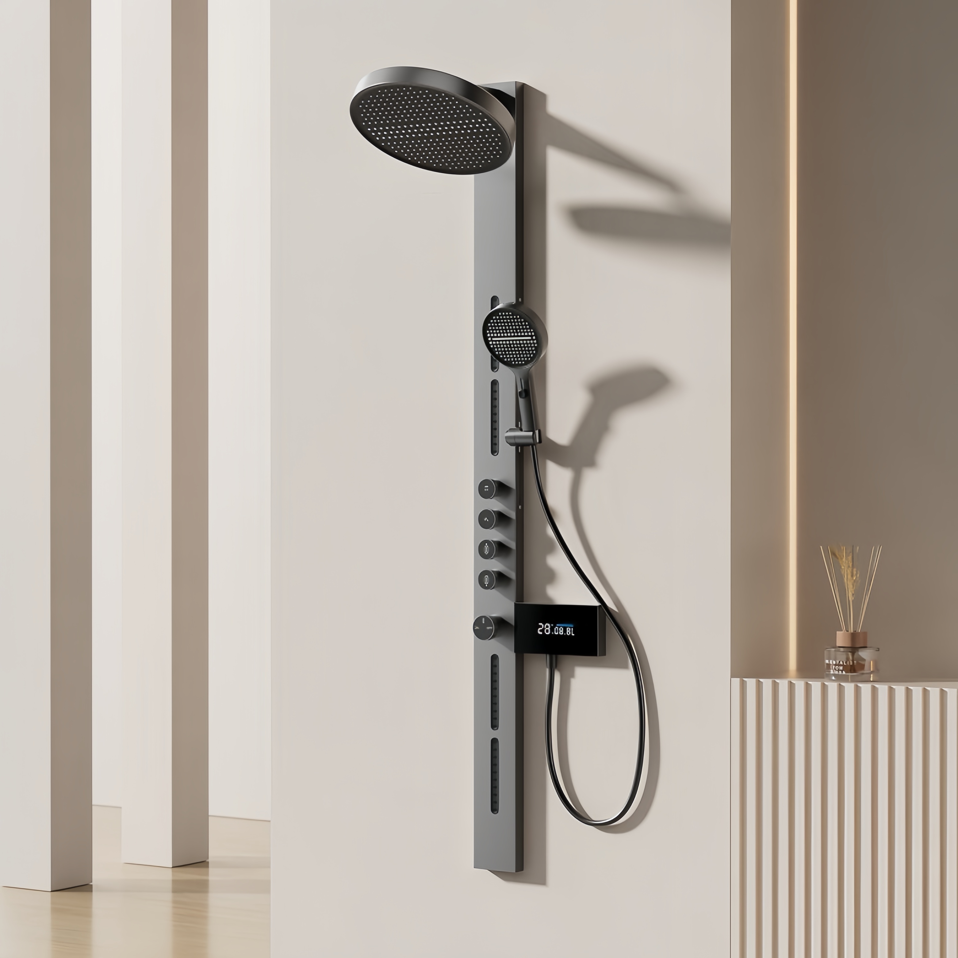 枪灰色高端云镜淋浴花洒冷热恒温