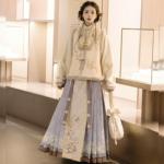 原创汉服女【莳绘金缮】远山乔明制加绒马甲琵琶袖马面裙套装冬款