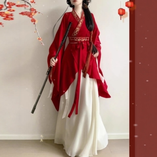 原创汉服女【红妆】魏晋风南北朝大袖衫红色成人古风齐腰古装套装