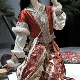 原创汉服女【秋笙】唐制加绒连帽唐褙子圆领衫灯笼裤蛇年套装冬款