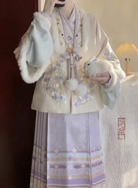 原创汉服女【紫玥】明制紫色加绒加厚合领披袄里衣马面裙套装冬款