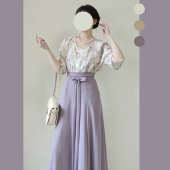 款 原创汉服女 齐腰八破裙紫色轻薄套装 夏季 紫幽 唐制坦领圆领衫
