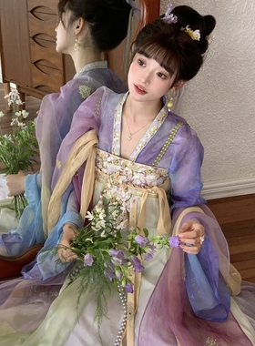 原创汉服女【寻香三千-十三余】唐制小唐风成人古装紫色套装夏款