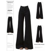 女装 女裤 黑色微喇牛仔裤 300斤大码 女胖mm秋季 新款 高腰显瘦阔腿裤