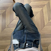 辣妹风百搭弹力微喇裤 女2026新款 子 胖mm韩系高街蓝色牛仔裤 特大码