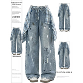 女装 梨型身材显瘦牛仔裤 女新款 特大码 胖mm复古街头风学生直筒裤 子