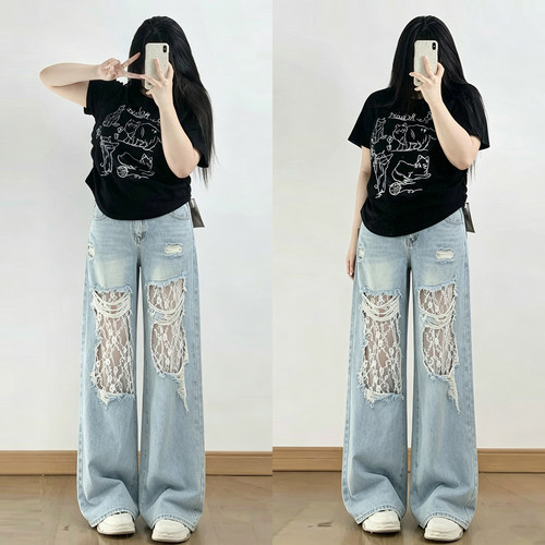 大码女装梨型显瘦不贴腿直筒裤女