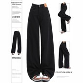 显瘦黑色阔腿裤 300斤胖mm大码 子 复古牛仔裤 女2025夏新款 女装 美式