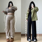 女胖mm高腰开叉设计感休闲裤 300斤特大码 黑色微喇西装 裤 女装 美式