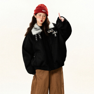 高街加厚棉服女胖mm宽松保暖座山雕毛领外套 美式 300斤特大码 女装