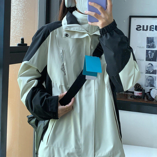 300斤特大码 撞色拼接设计感连帽棉服 两面穿冲锋衣外套女胖mm韩版