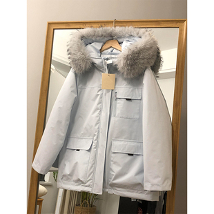 300斤大码女装工装连帽夹棉棉服女胖mm大毛领加厚保暖派克服外套