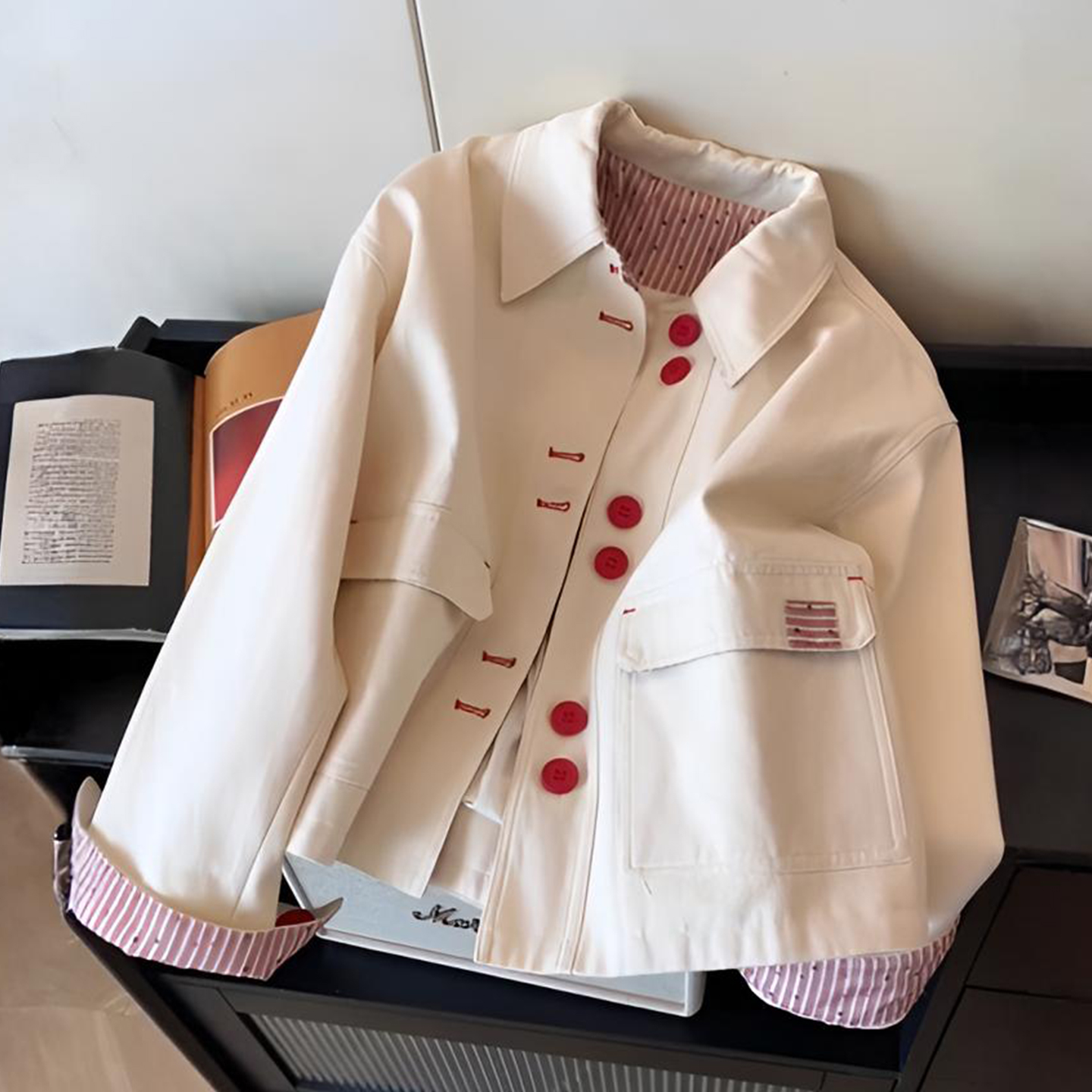 大码女装小众高级感翻领夹克外套