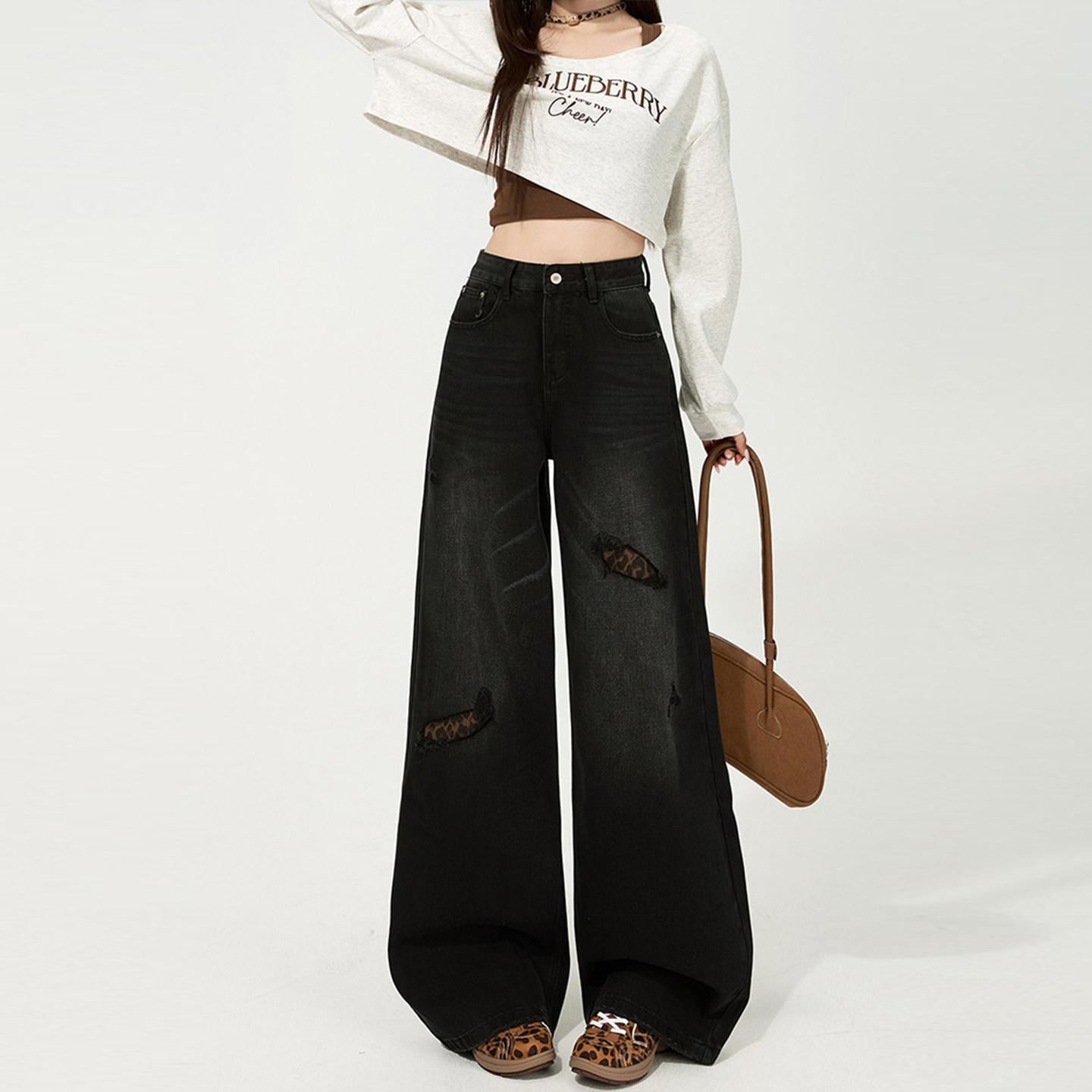 胖mm特大码女装黑色阔腿牛仔裤女秋冬女裤复古街头辣妹风直筒裤子,女装/女士精品,大码裤装,淘宝优惠券,粉丝福利购,淘宝优惠卷