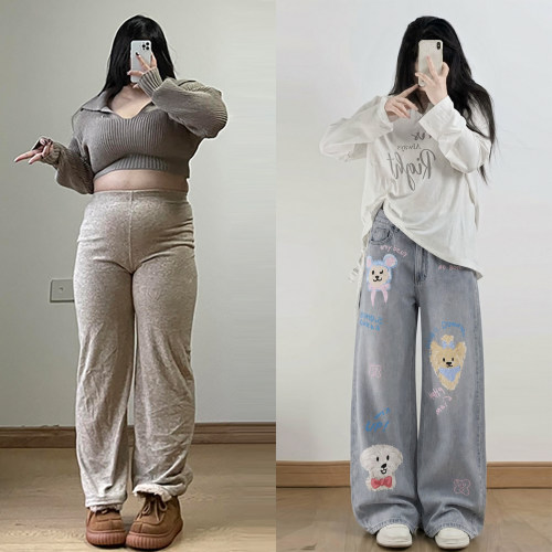 大码女装胖mm甜美风宽松阔腿裤女