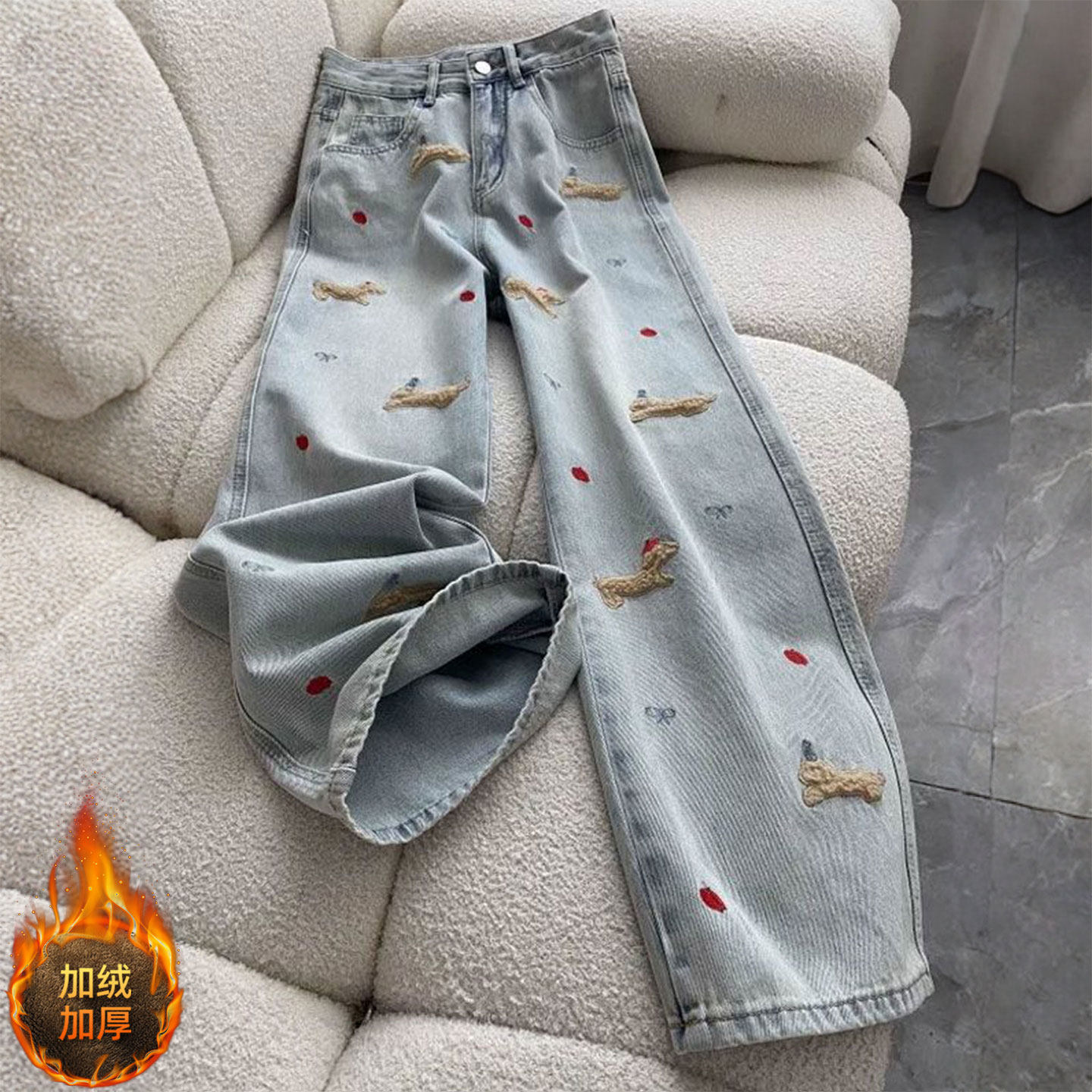 大码女装慵懒风高腰显瘦直筒裤子