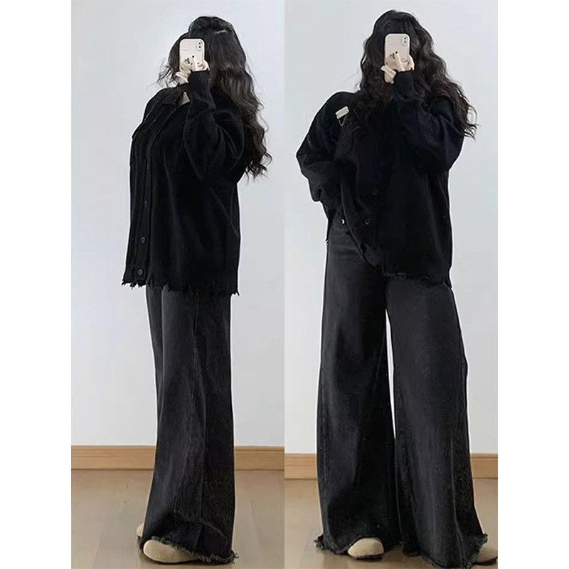 300斤大码女装复古设计感毛边牛仔裤女秋冬季宽松遮肉显瘦阔腿裤,女装/女士精品,大码裤装,淘宝优惠券,粉丝福利购,淘宝优惠卷