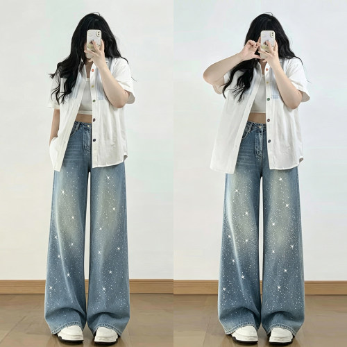 300斤大码女装蓝色时尚宽松裤子