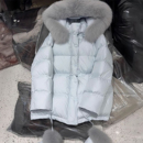 保暖设计感超好看外套 新款 胖mm女装 韩系浅蓝色加厚连帽棉服女冬季