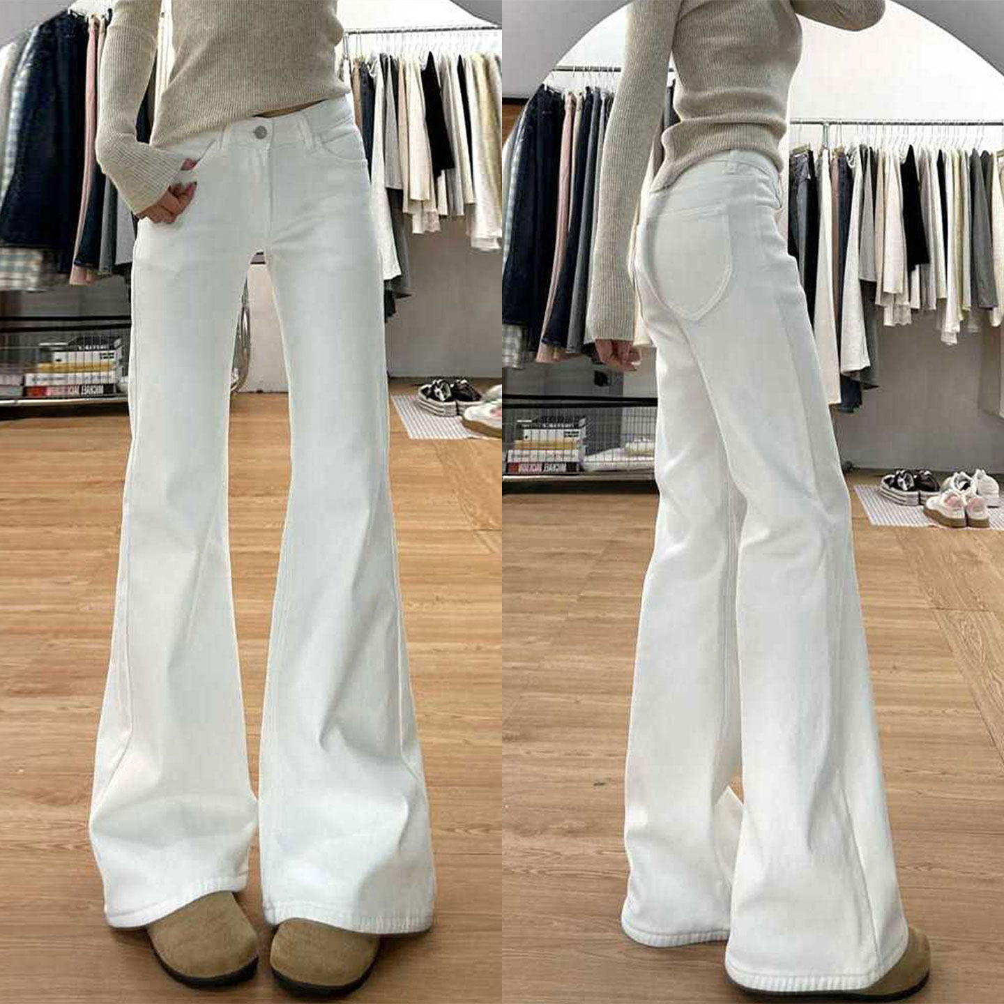 特大码女装胖mm白色微喇牛仔裤女高街辣妹风显瘦不贴腿喇叭长裤子,女装/女士精品,大码裤装,淘宝优惠券,粉丝福利购,淘宝优惠卷