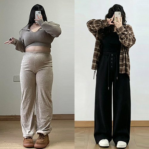 特大码胖mm慵懒风黑色系带裤子女