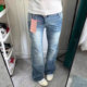 女装 胖mm美式 高街辣妹风牛仔裤 大码 女学生显瘦不贴腿阔腿微喇裤 子