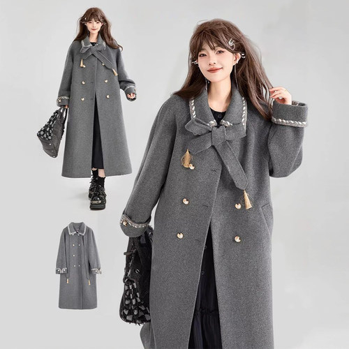 300斤大码女装系带设计翻领大衣