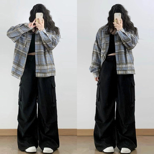 女装 胖mm显瘦直筒裤 黑色高级感阔腿工装 女2026新款 子 裤 300斤大码