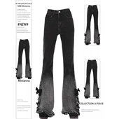 女装 设计感渐变开叉牛仔裤 女胖mm韩版 300斤大码 学生弹力喇叭裤 子