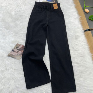 型超好看 胖mm黑色版 牛仔裤 女梨形报恩裤 子 特大码 显瘦直筒裤 女装